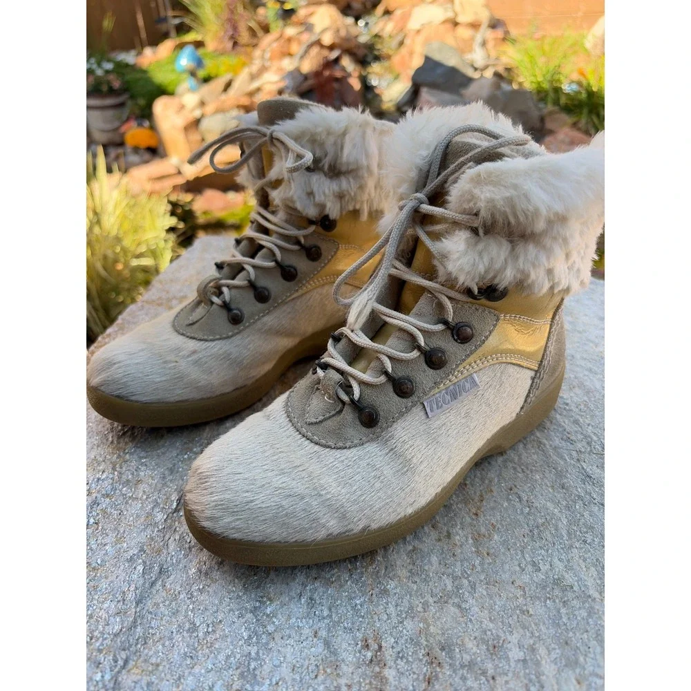 Tecnica Vintage Goat Fur bottoms Faux Fur uppers Boots Made in Italy 36 5